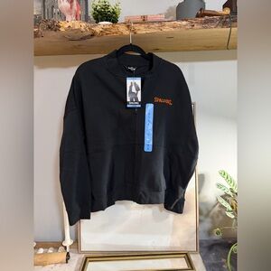 NWT Spalding Black Zip-Up Fleece Bomber Jacket with Orange Embroidered Logo